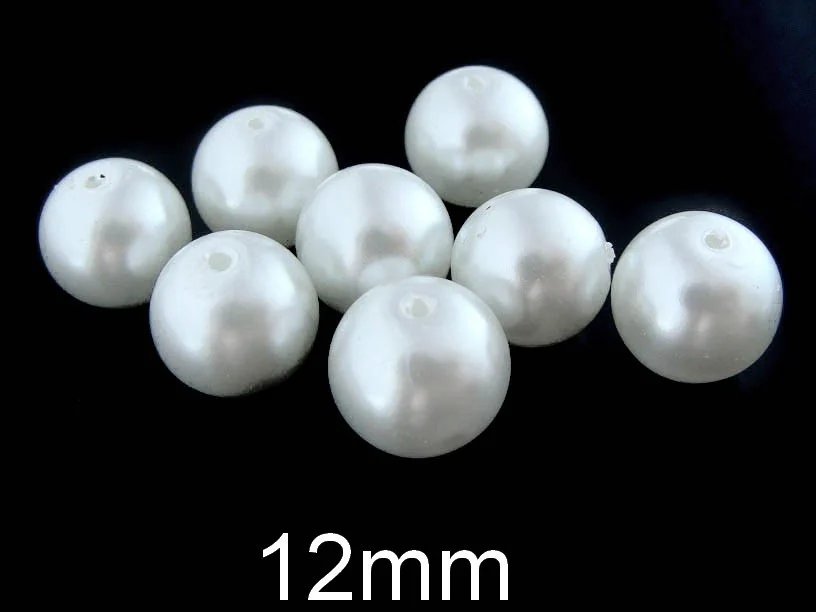 Perle albe din sticla 12mm