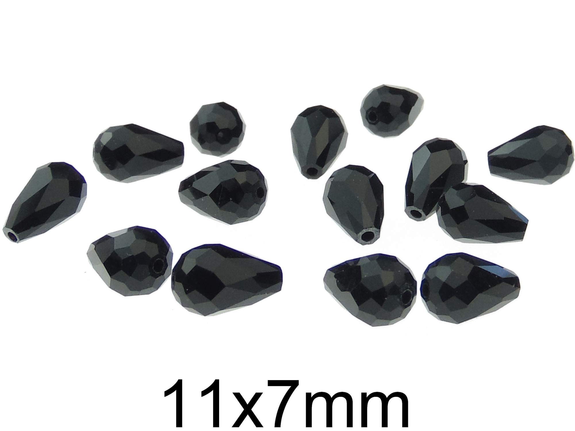 Cristale negre lacrima din sticla, fatetate 11x7mm