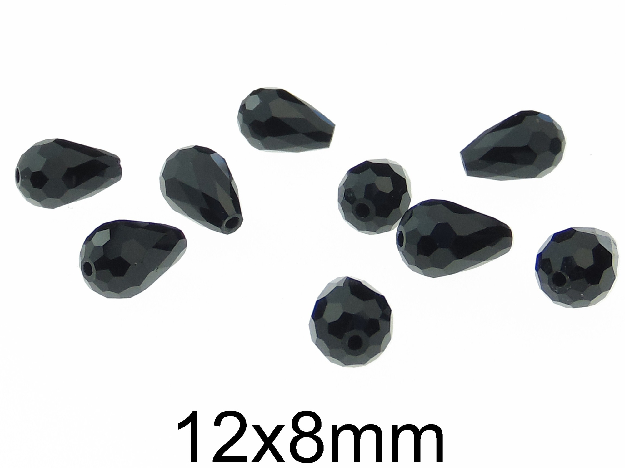 Cristale negre lacrima din sticla, fatetate 12x8mm