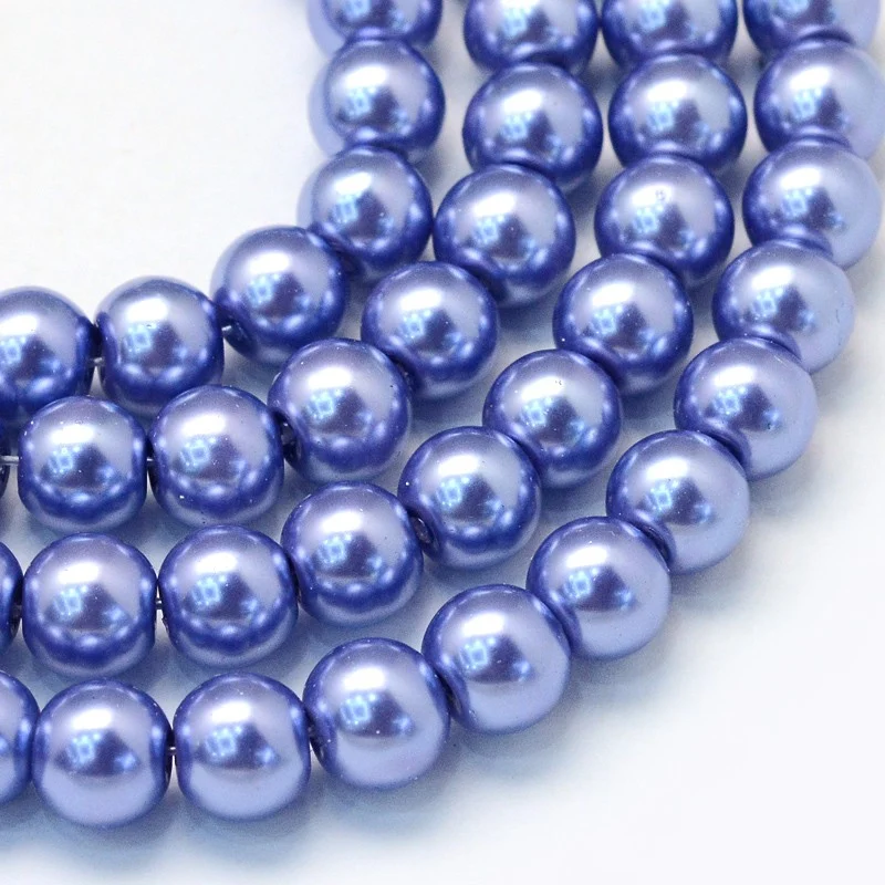 (1buc)Perle sidefate din sticla 6mm - Mov/ Albastrui