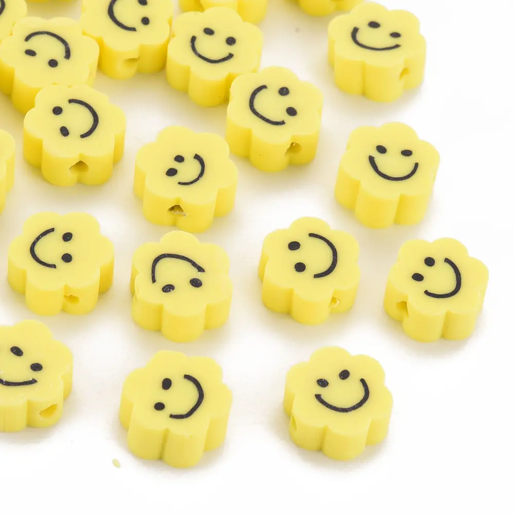 Mărgele Fimo Floare Galbenă cu Față Zâmbitoare 10mm - imagine 3
