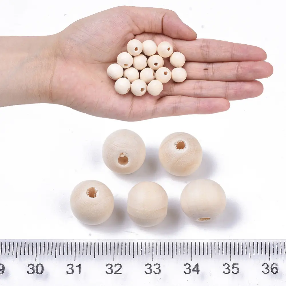 Mărgele din Lemn Natur 12mm – Alb Floral - imagine 2