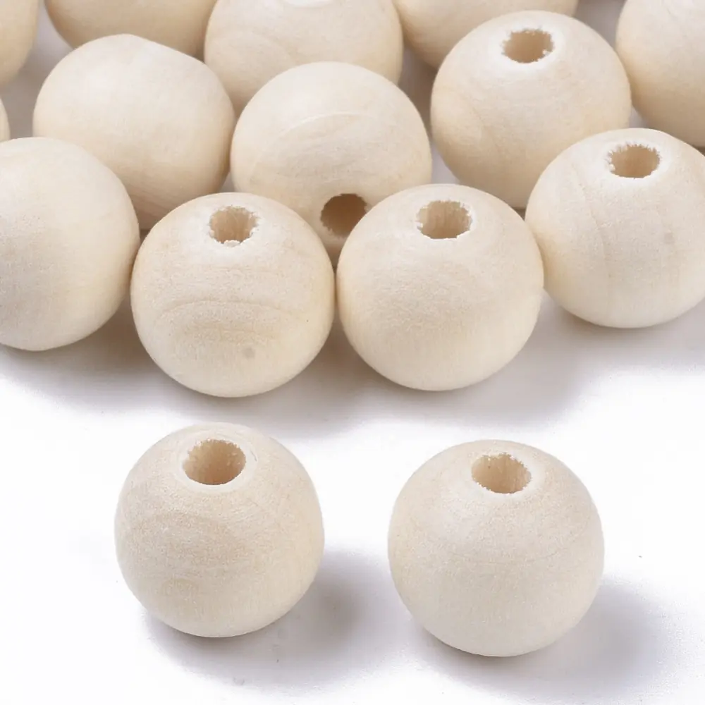 Mărgele din Lemn Natur 12mm – Alb Floral - imagine 3