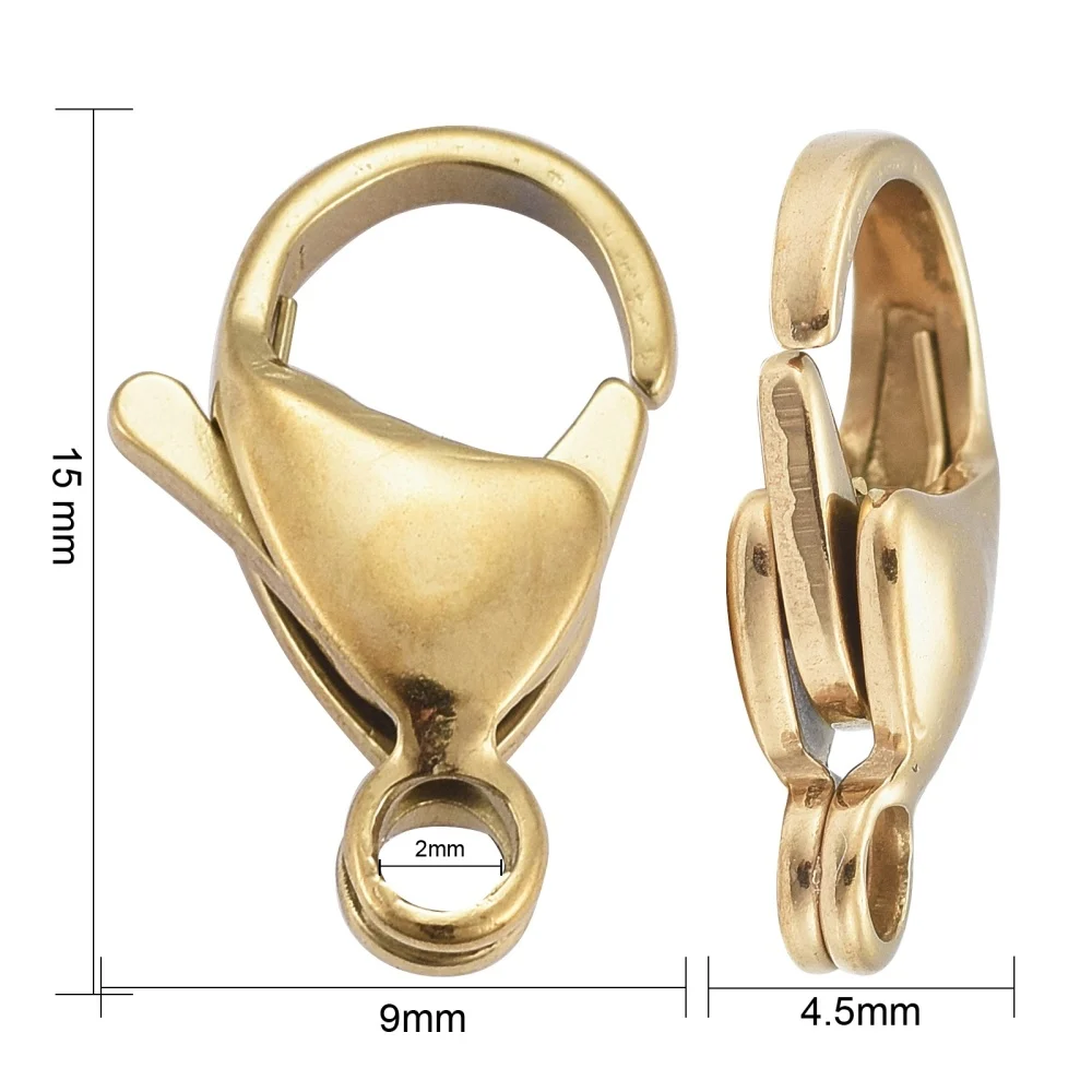 Carabină din oțel inoxidabil 304, placată cu aur 18K, 15x9 mm