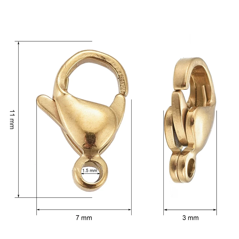 Carabină din oțel inoxidabil 304, placată cu aur 18K, 11 mm