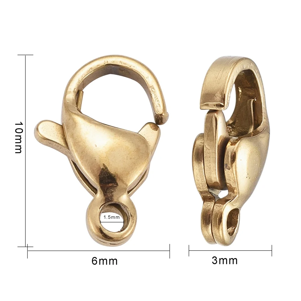 Carabină din oțel inoxidabil 304, placată cu aur 18K, 10 mm
