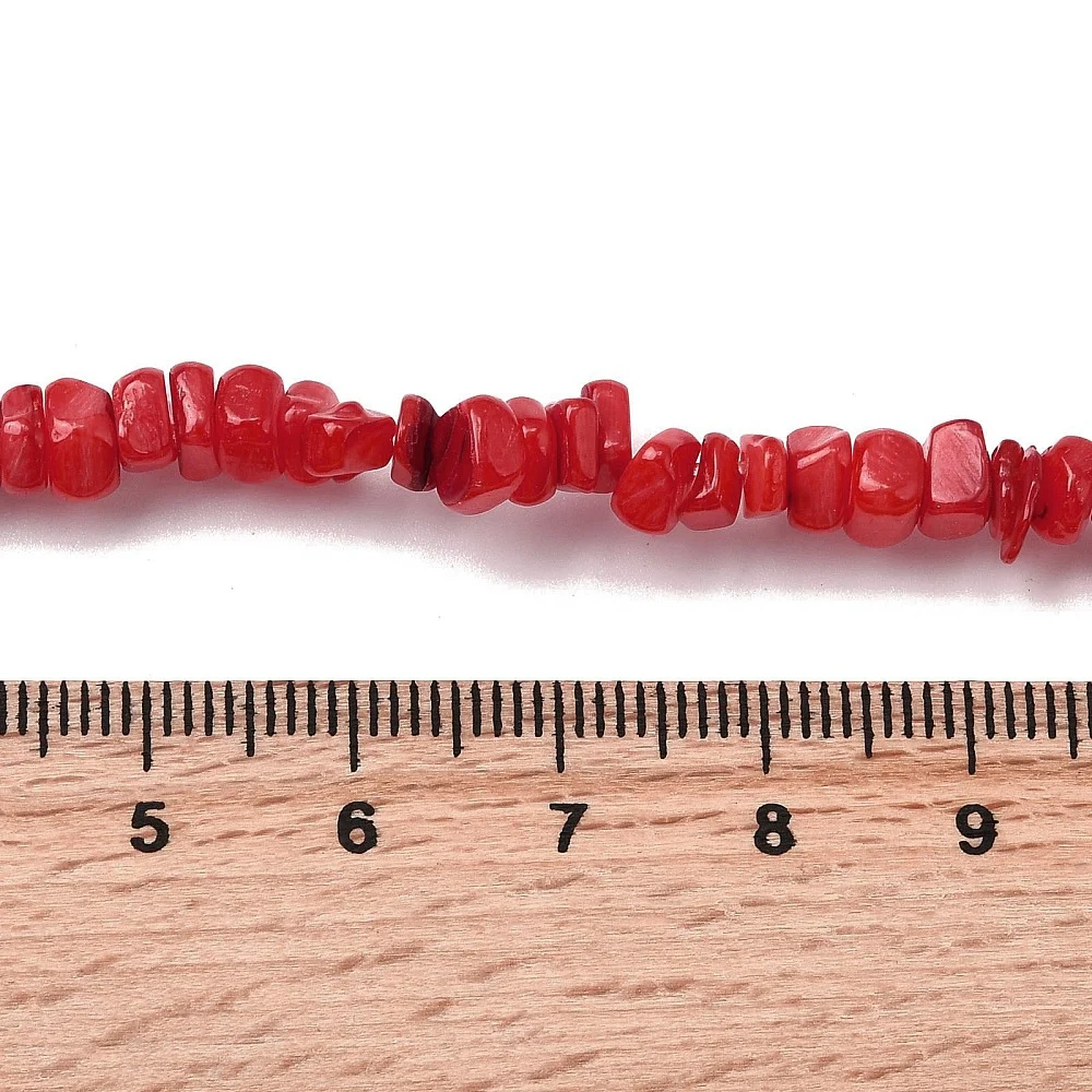 Mărgele sidef natural nuggets roșu coral 4.5–9 mm – șirag - imagine 2