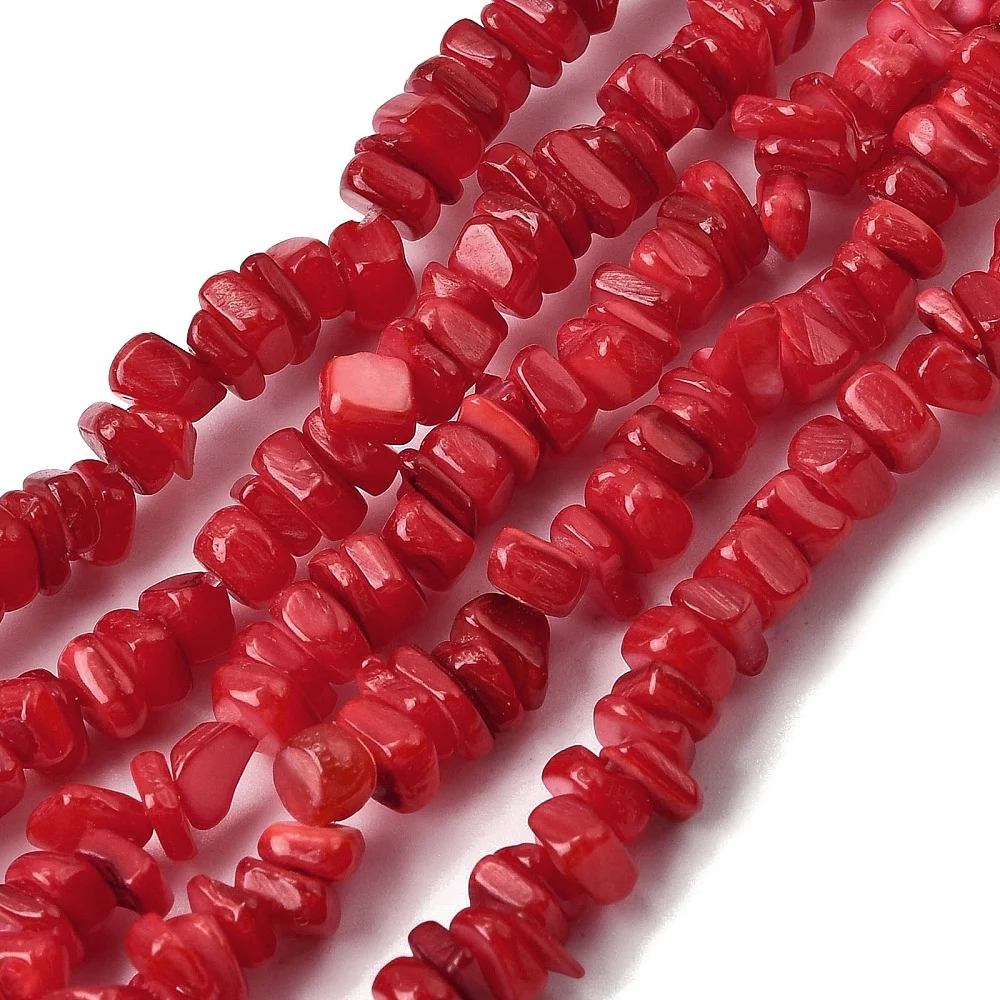 Mărgele sidef natural nuggets roșu coral 4.5–9 mm – șirag