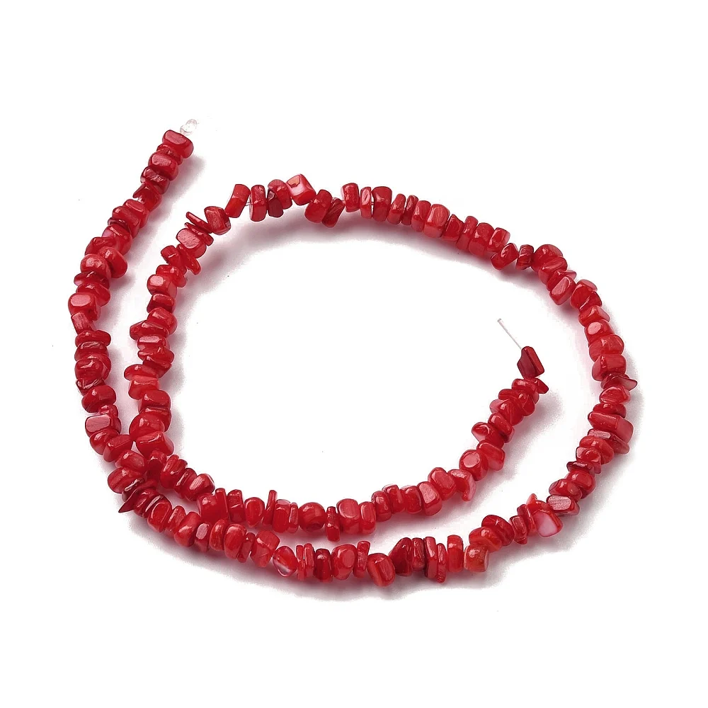 Mărgele sidef natural nuggets roșu coral 4.5–9 mm – șirag - imagine 4