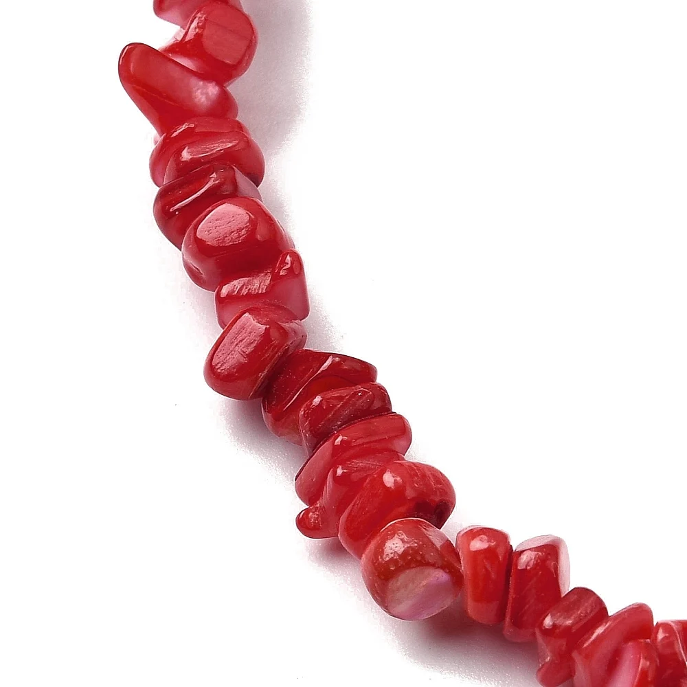 Mărgele sidef natural nuggets roșu coral 4.5–9 mm – șirag - imagine 5