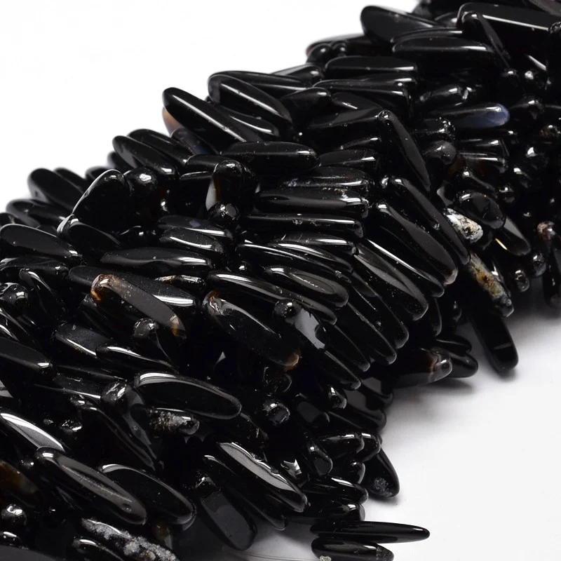 Obsidian natural, chipsuri mari alungite 8–30 mm – șirag - imagine 3