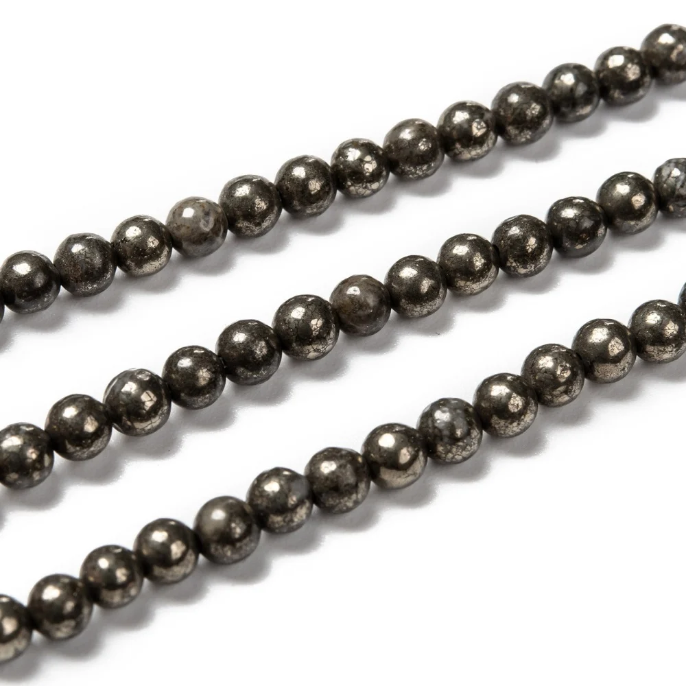 Pirită naturală, sferă 4 mm – șirag - imagine 3