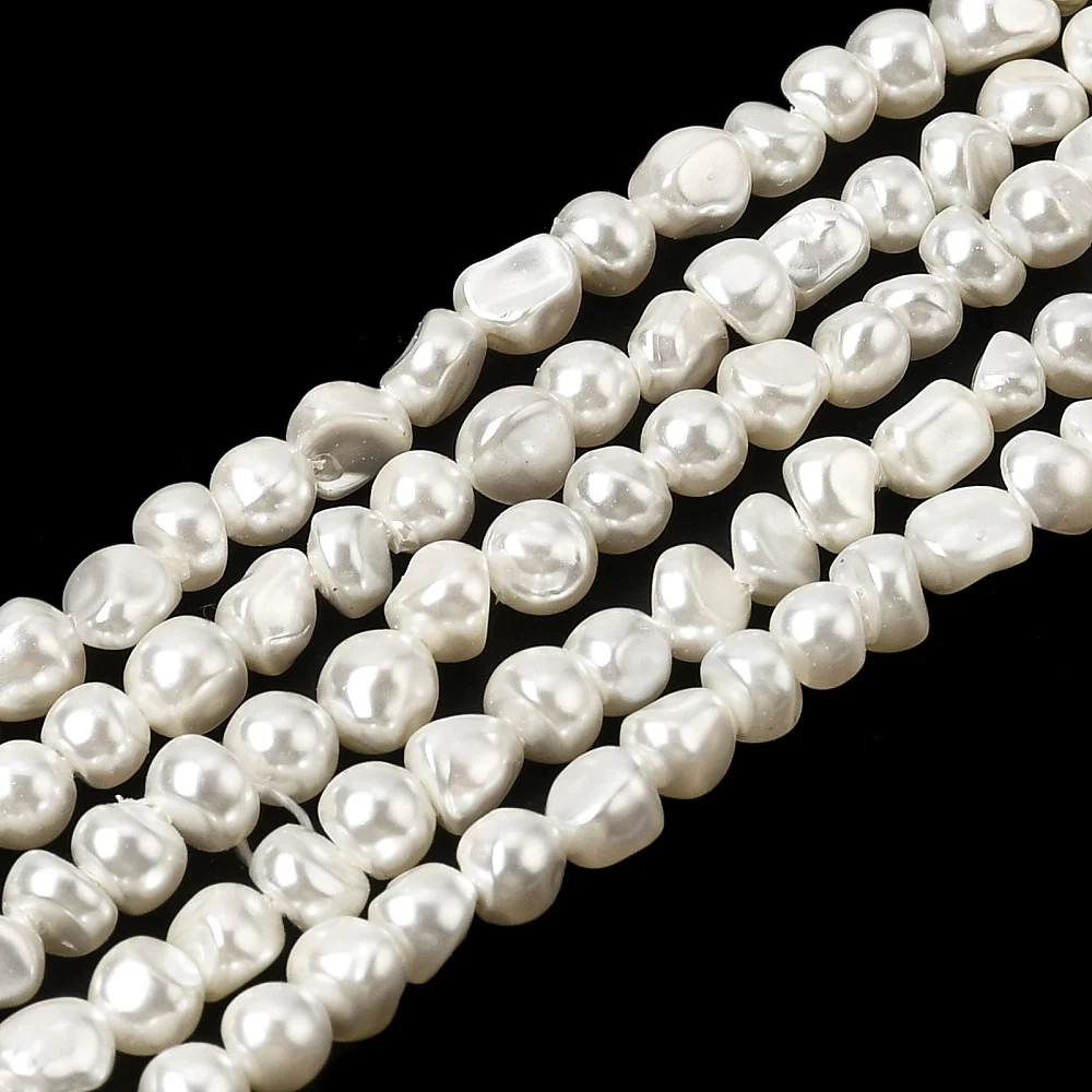 Mărgele premium din scoică, aspect de perlă ivory, nuggets 3–5 mm – șirag